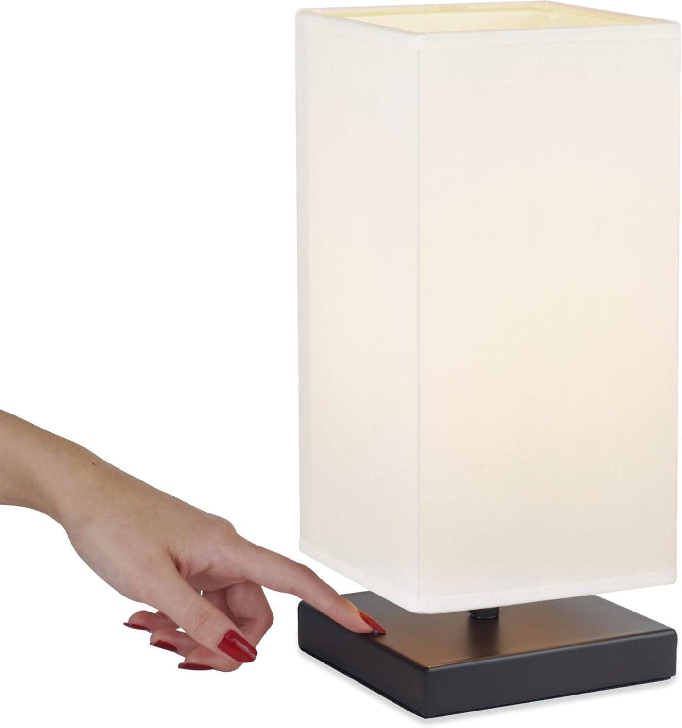 Kira Home Lucerna 13" Modern LED Touch Table Lamp, Energy Efficient Nightstand Lamp for Bedroom, White Fabric Shade + Oil Rubbed Bronze Finish