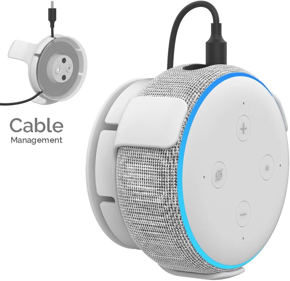 AHASTYLE Wall Mount Hanger Holder for Dot 3rd Generation Smart Home Speakers, Built-in Cable Management and Need to Drill(White)