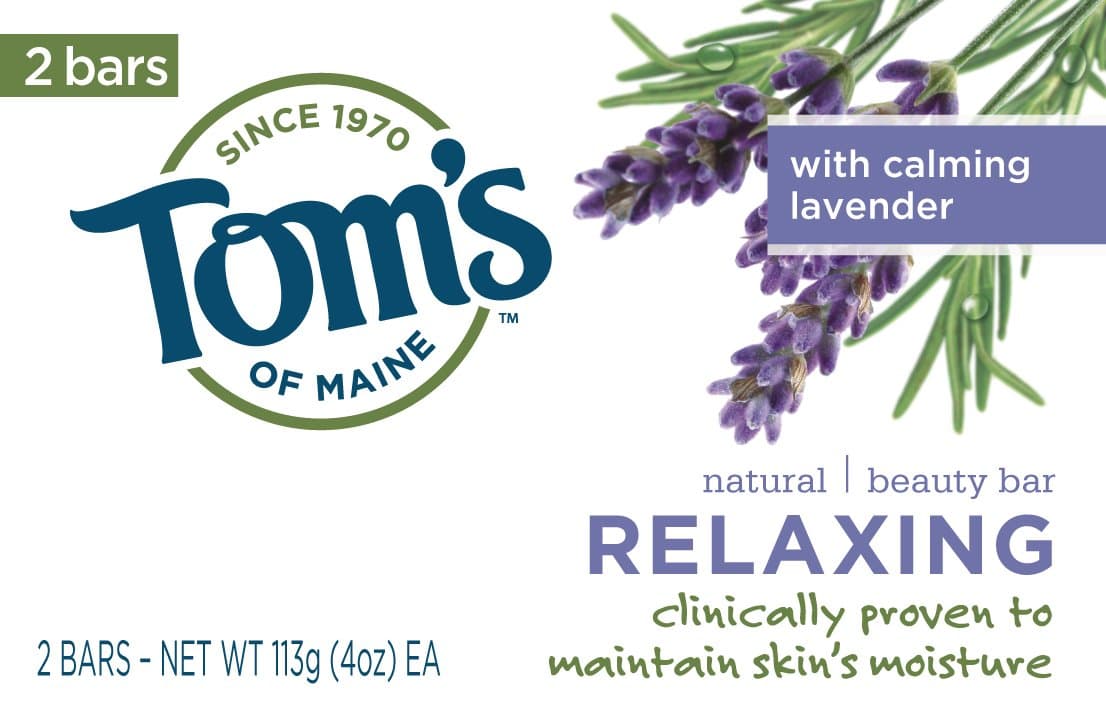 Tom's of Maine 2 Piece Relaxing Calming Lavender Natural Beauty Bar Soaps, 4 oz