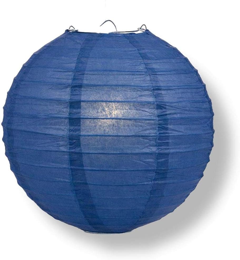Quasimoon PaperLanternStore Decorative Paper Lantern - (Single, 10-Inch, Navy Blue, Even Ribbing) Round Paper Lantern - Ideal Wedding and Party Decor or Home Accent, Lighting Optional