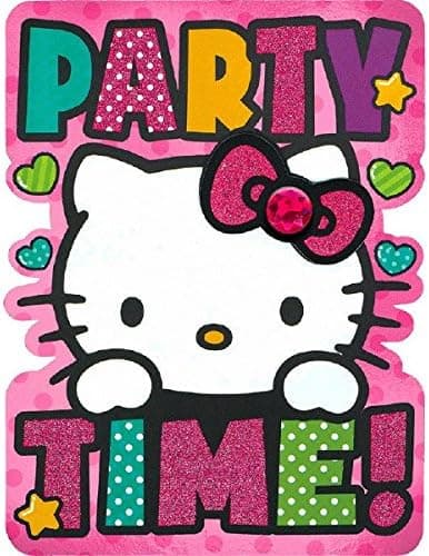 amscan Hello Kitty Rainbow Party Time Deluxe Jumbo Postcard Party Invitation, Paper , 8" x 6", Pack of 8
