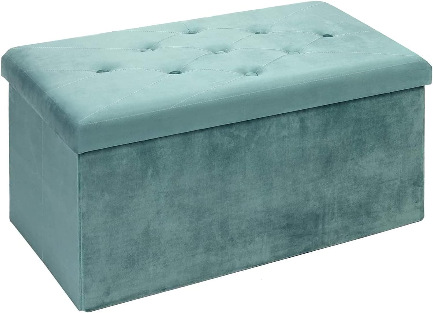 BRIAN & DANY Folding Storage Ottoman Bench, Velvet Ottoman with Storage for Living Room, Long Shoes Bench, Flannelette Footrest Benches Seat 30"x15"x15" (Teal)