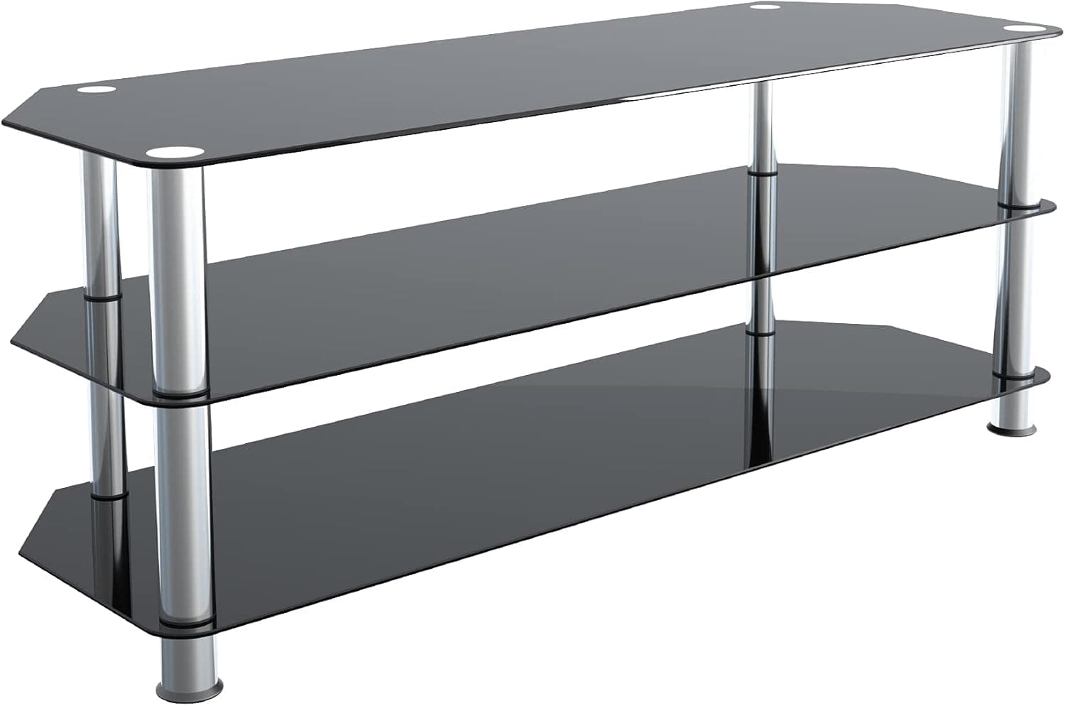 mahara Universal TV Stand for up to 60 Inch HD LED LCD 4K 8K QLED TVs - 125cm - Glass TV Stand with Shelves - Max. TV Weight 45kg/99Lb - Colour: Black TV Stand