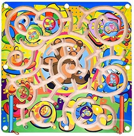FUN LITTLE TOYS Wooden Toys Magnetic Puzzle Board, Wooden Magnetic Puzzle Activity Game, Birthday Gift for Boys & Girls