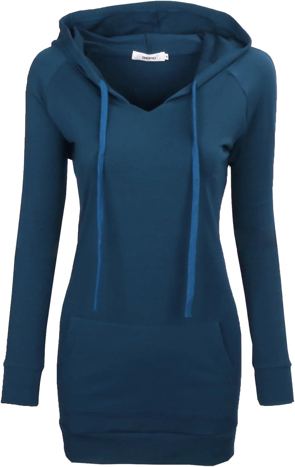 BEPEI Womens Long Sleeve Tunic Hoodie Dress String Sweatshirts with Pockets