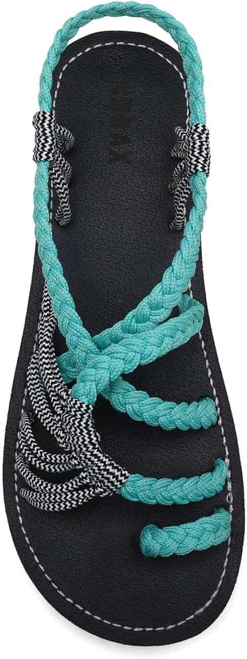 EAST LANDER Flat Sandals for Women Braided Strap Beach Shoes KUZD002-W4-7 Mint