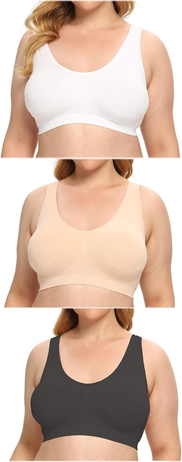 Hermensyee Womens 3pack Seamless Bralette Wireless Sleeping Bralettes
