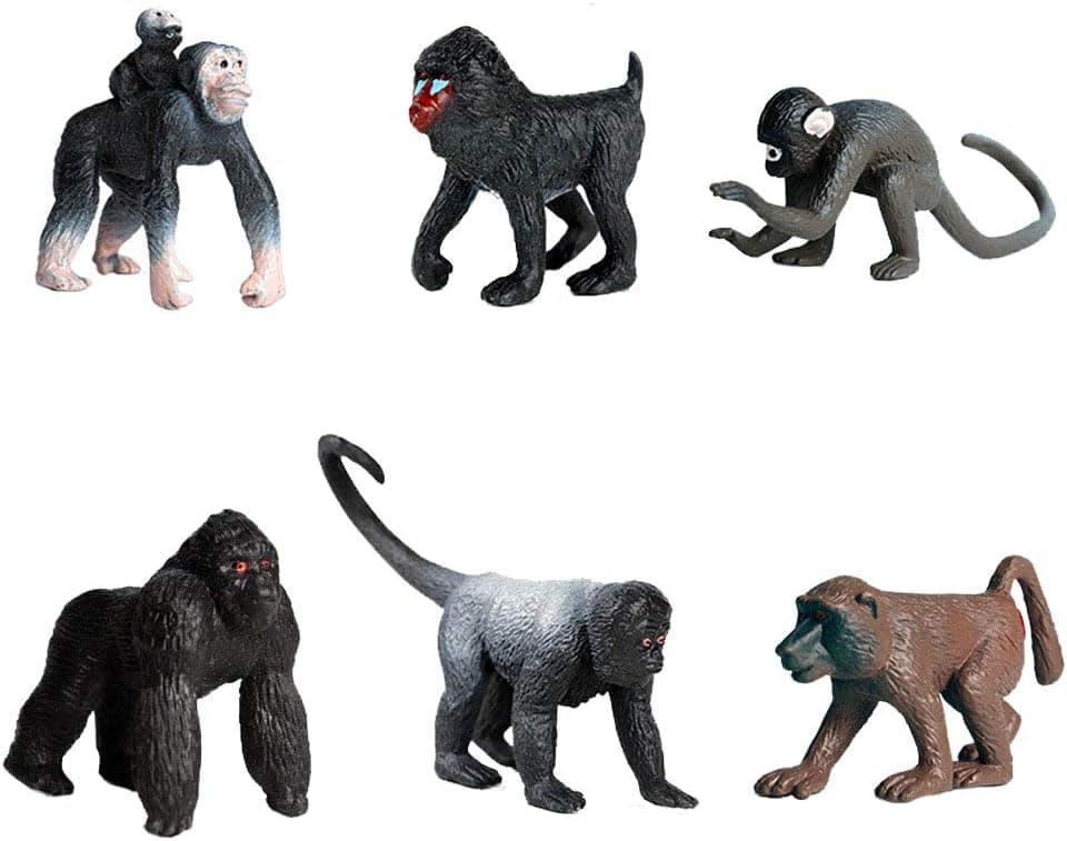 Flormoon Animal Figures 6pcs Realistic Small Monkey Figurines Plastic Early Educational Toys Cupcake Topper Party Gift for Kids 3+ Year Old