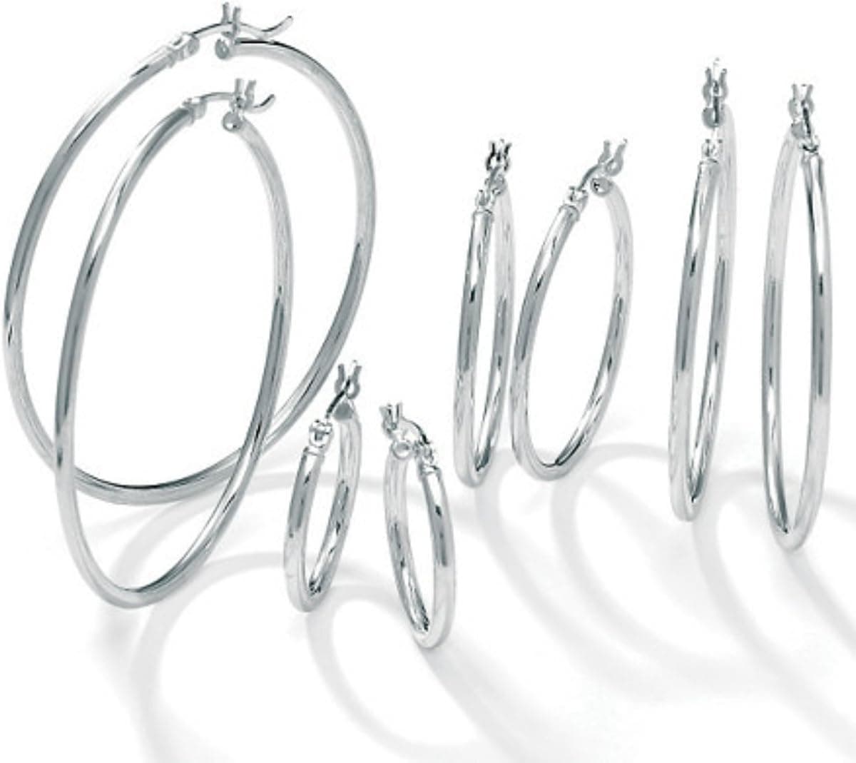 4 Pairs of Sterling Silver 2mm Click-Top Hoop Earrings | 15mm 20mm 25mm 30mm