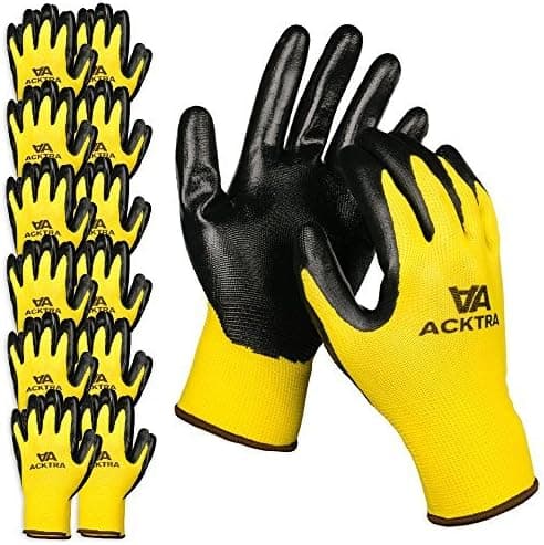 ACKTRA Nitrile Coated Safety WORK GLOVES 12 Pairs, WG003 Yellow/Black, Small