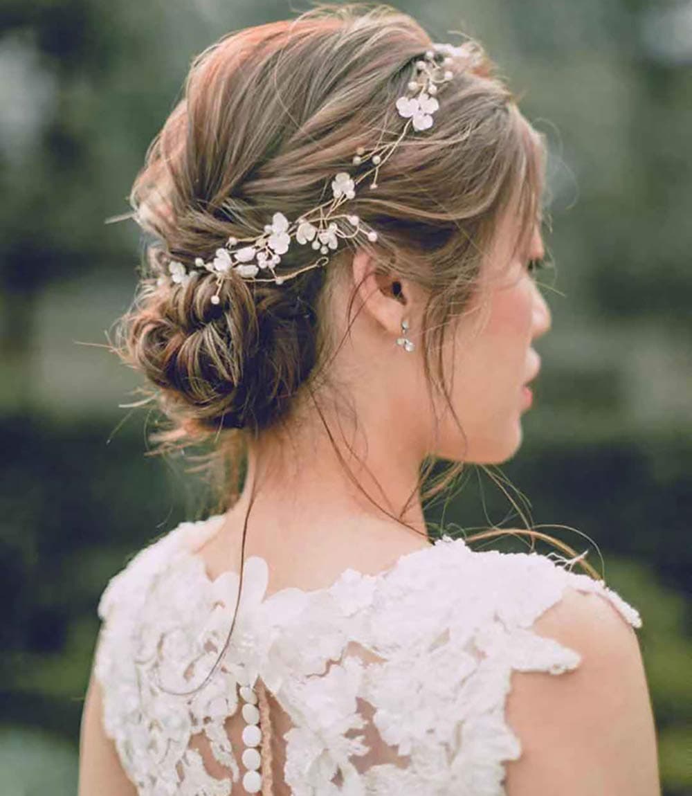 YERTTER Floral Wedding Bridal Crystal Handmade Pearl Headbands for Wedding Party Beads Hair Vine Bridal Hair Accessories for Women and Bride (Rose Gold)