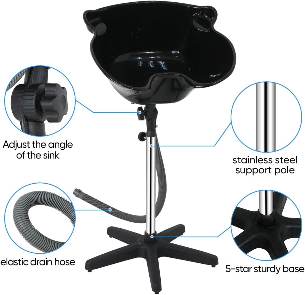 ZENY Portable Shampoo Basin Height Adjustable Shampoo Bowl with Drain Hair Washing Basin Sink for Home Salon Hair Washing and Cutting