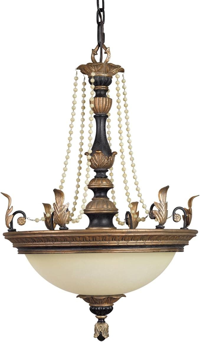 Kichler 3315ACK Francesca 3-Light Inverted Pendant, Antique Crackle with Antique Umber-Etched Glass
