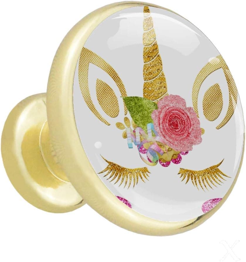 Cute Unicorn Head Gold knobs Pull Rose for cabinets Dresser Cabinet Drawer Door Shift Drawers Crystal Glass Hardware knobs brished Antique Diamond 4/Group