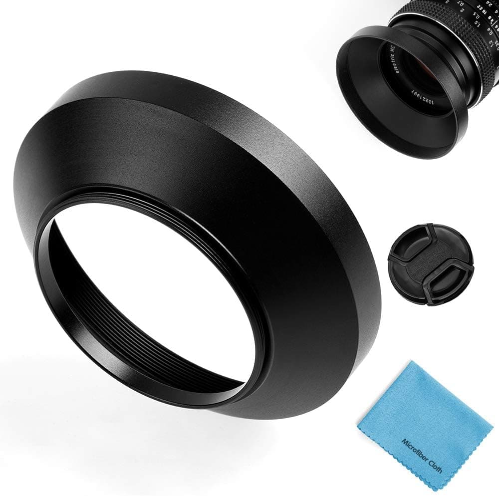 62mm Wide Angle Lens Hood,Universal Metal Lens Hood Sunshade with Centre Pinch Lens Cap for Canon Nikon Sony Pentax Olympus Fuji Camera +Microfiber Cleaning Cloth