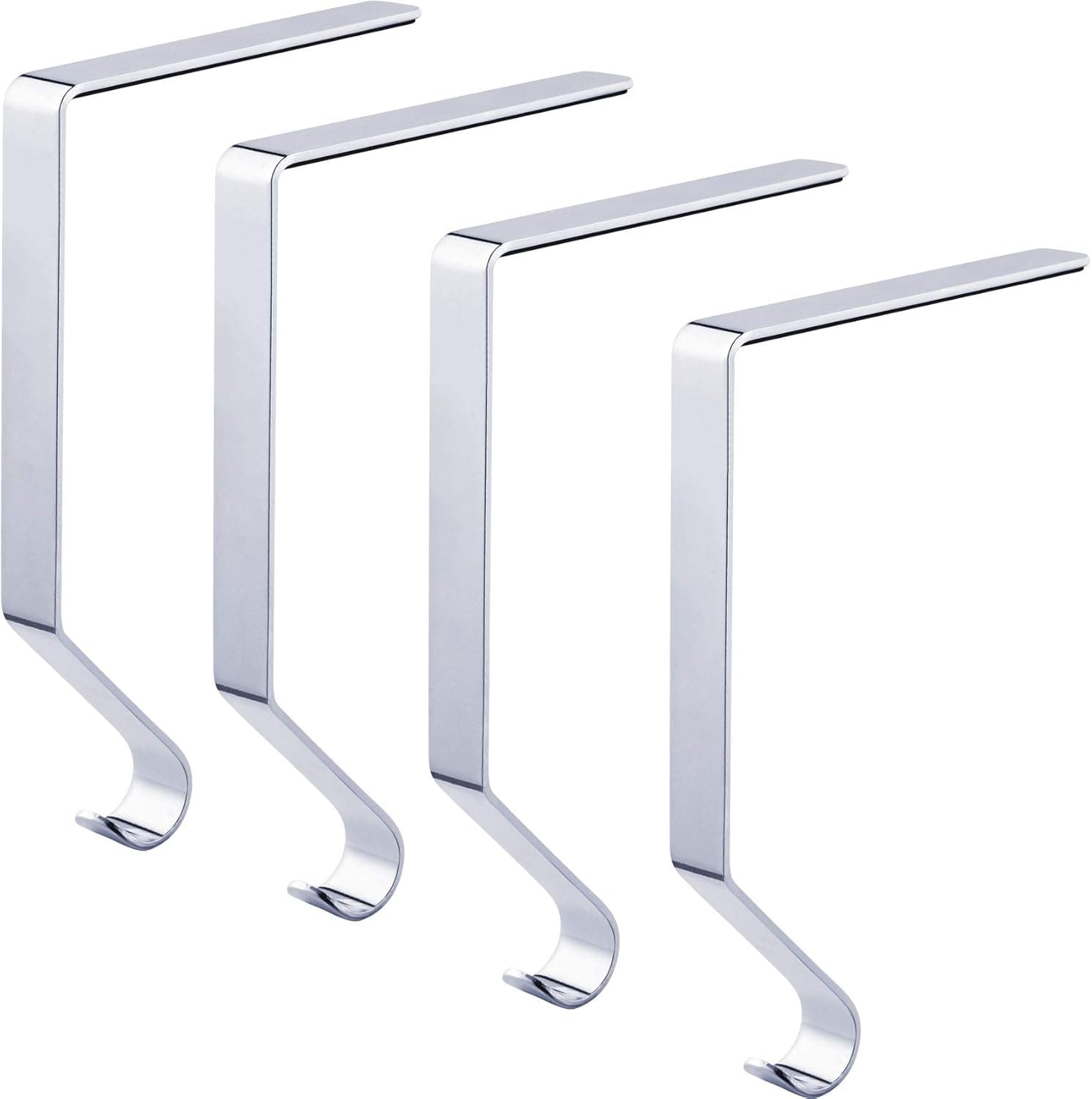 Sunshane Christmas Stocking Holders Metal Mantel Stocking Hanger Hooks Fireplace Hang Grips for Christmas Party Decorations (Silver, 4)