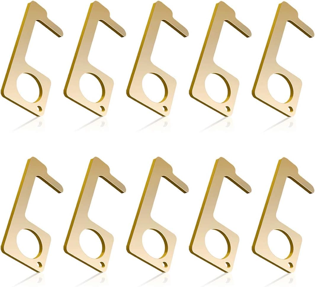 No Touch Door Opener Tool Keychain, Touchless Key for Contactless Sign In and Entry, Zero Contact Safe Chain Attachment, Portable Travel Handle Hook (10 pack)