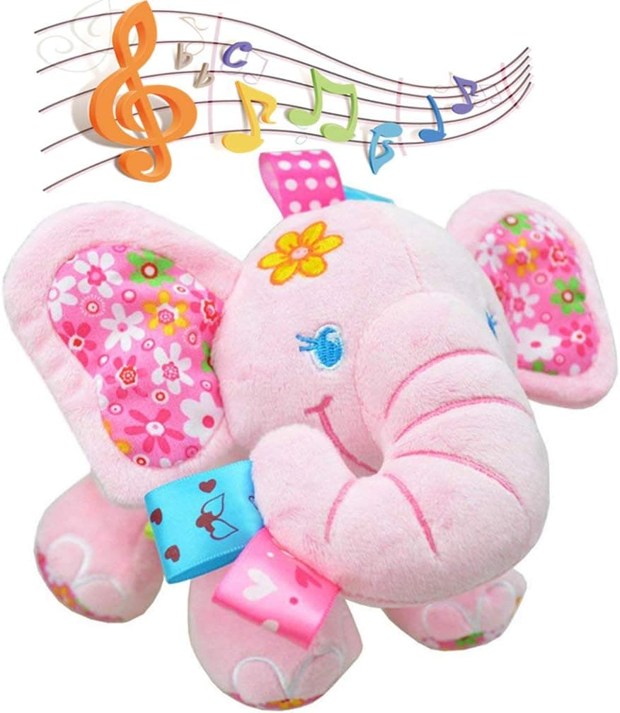 Zocita Baby Musical Elephant Stuffed Animal Toy, Bedtime Stroller Crib Plush Doll for Infant Toddler Kids(Pink)