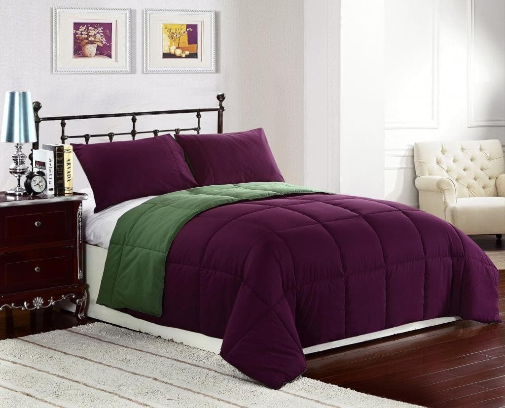 Cozy Beddings Down Alternative 2pc Reversible Comforter Set Twin/Twin XL, Purple/Green