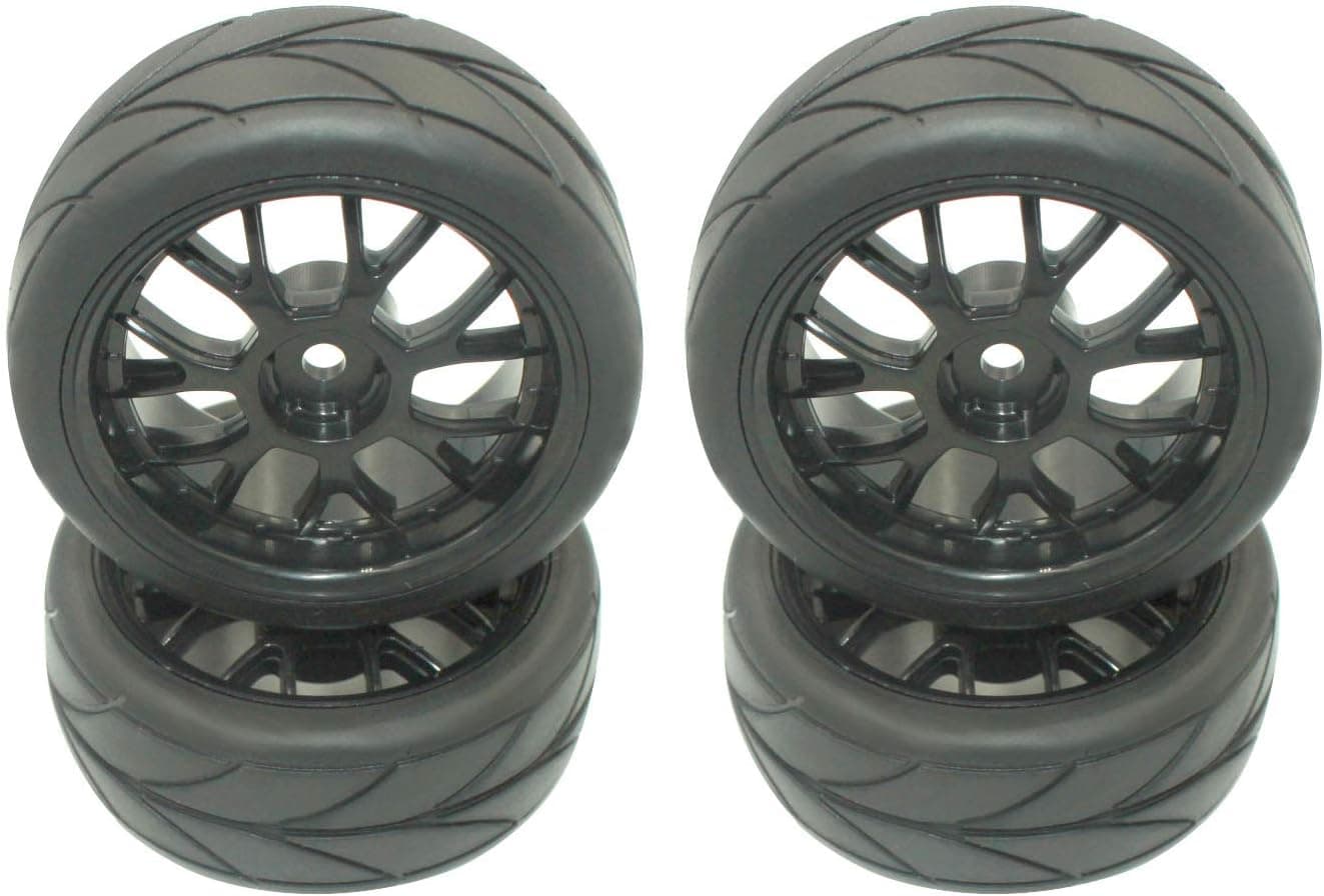 4 pcs 1/10 On-Road RC Car Tires & Wheel Rims Mesh Wheels V Tread Rubber Tires 12 mm Hex Hub