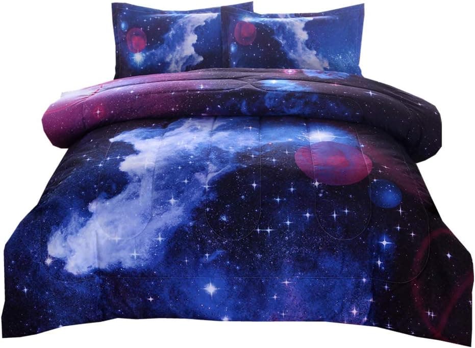 NTBED Galaxy Comforter Set Full Size with 2 Matching Pillow Shams Sky Oil Printing Outer Space Bedding Sets for Teens Boys Girls