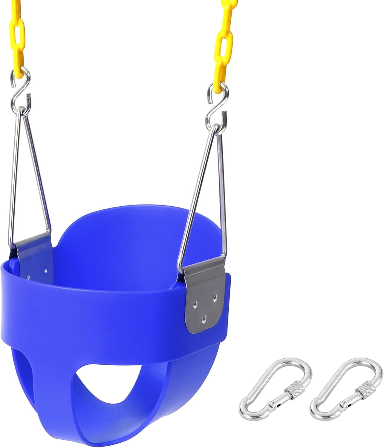 High Back Full Bucket Toddler Swing Seat with Yellow Plastic Coated Swing Chains Fully Assembled Swing Basket with Snap Hook - Heavy-Duty Swing Baby Seat