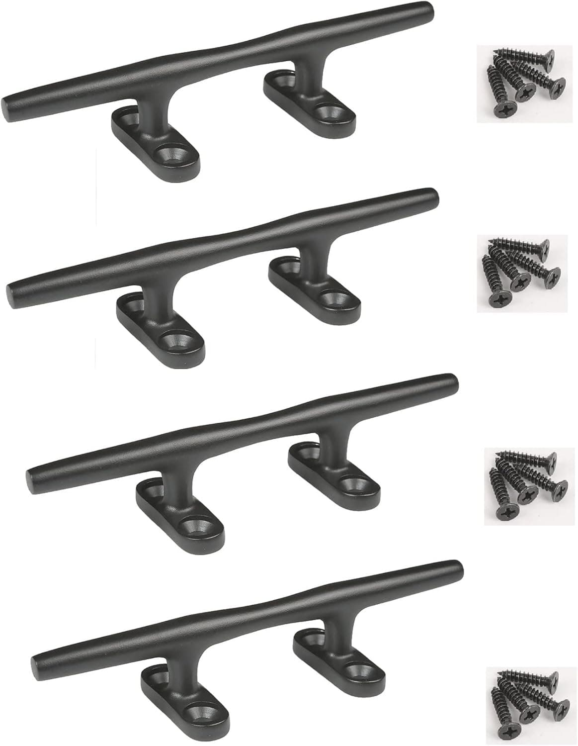 Thorn Boat Black Cleat 6 inch Dock Marine 316 Stainless Steel Open Base Cleats W/Fasteners Pack of 4