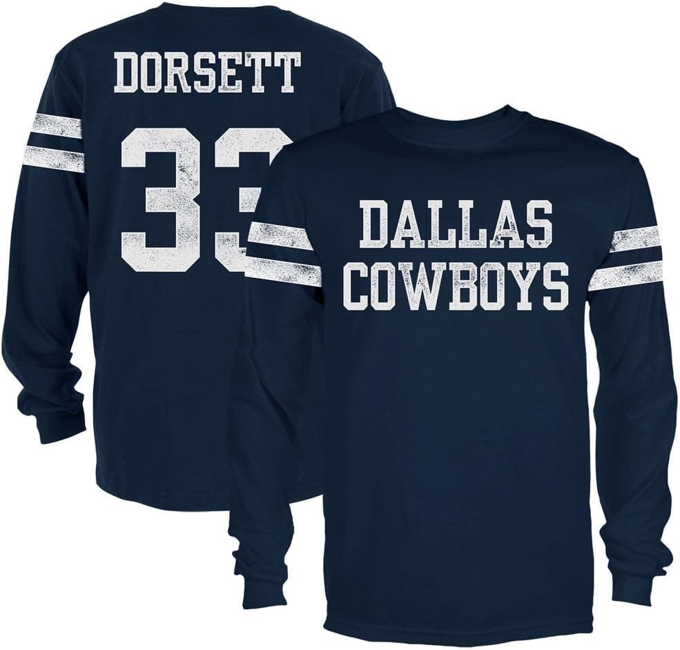 Dallas Cowboys Tony Dorsett Navy Starks Name and Number Long Sleeve T-Shirt