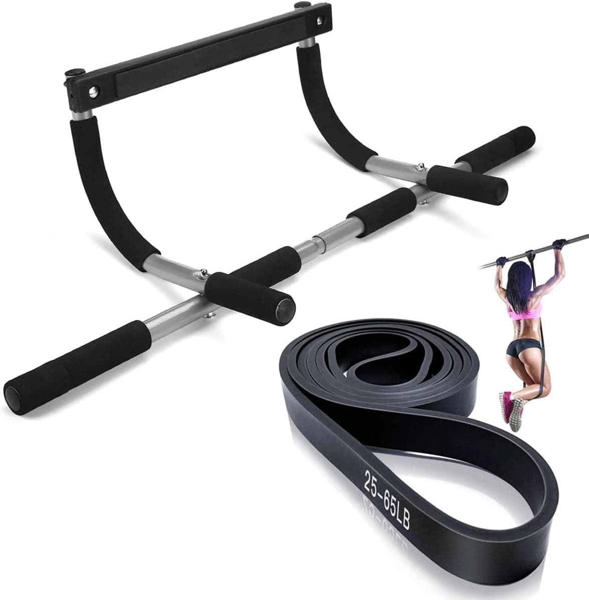 Pull Up Bar for Doorway, Assisted Pull Up Band & Multi-Grip Chin-Up Bar for Whole Body Workout Home Gym Exercise Fitness Indoors Easy Installation