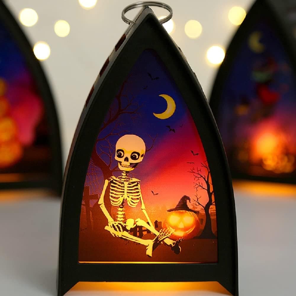 Christoy 3PCS Halloween Flameless Candle Lantern LED Lights Pumpkin for Halloween Decorations Indoor and Outdoor Yard Garden Lawn Party (B)