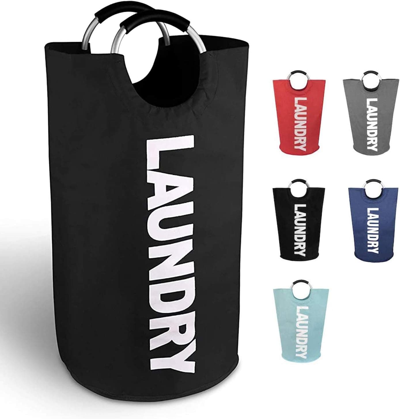Kleverise Premium Collapsible Laundry Bags Comfortable Aluminum Handles for Heavy-Duty Use, 82L Tall Foldable Waterproof Fabric Laundry Hamper Clothes Basket Washing Bin(6 Colors) Black
