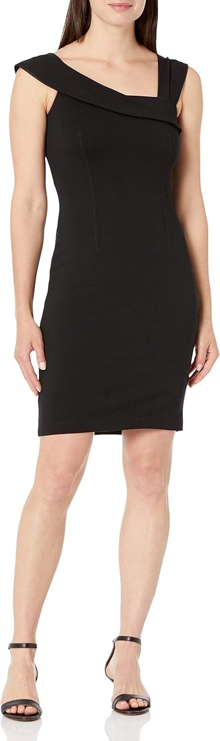 Lark & Ro Women's Asymmetrical Flounce Neckline Sheath Dress