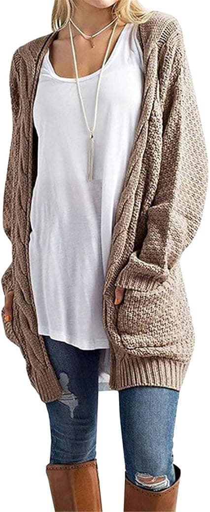 Sherosa Women's Oversized Sweaters Cable Knit Open Front Chunky Cardigans Sweaters Boho Boyfriend Sweaters Jackets