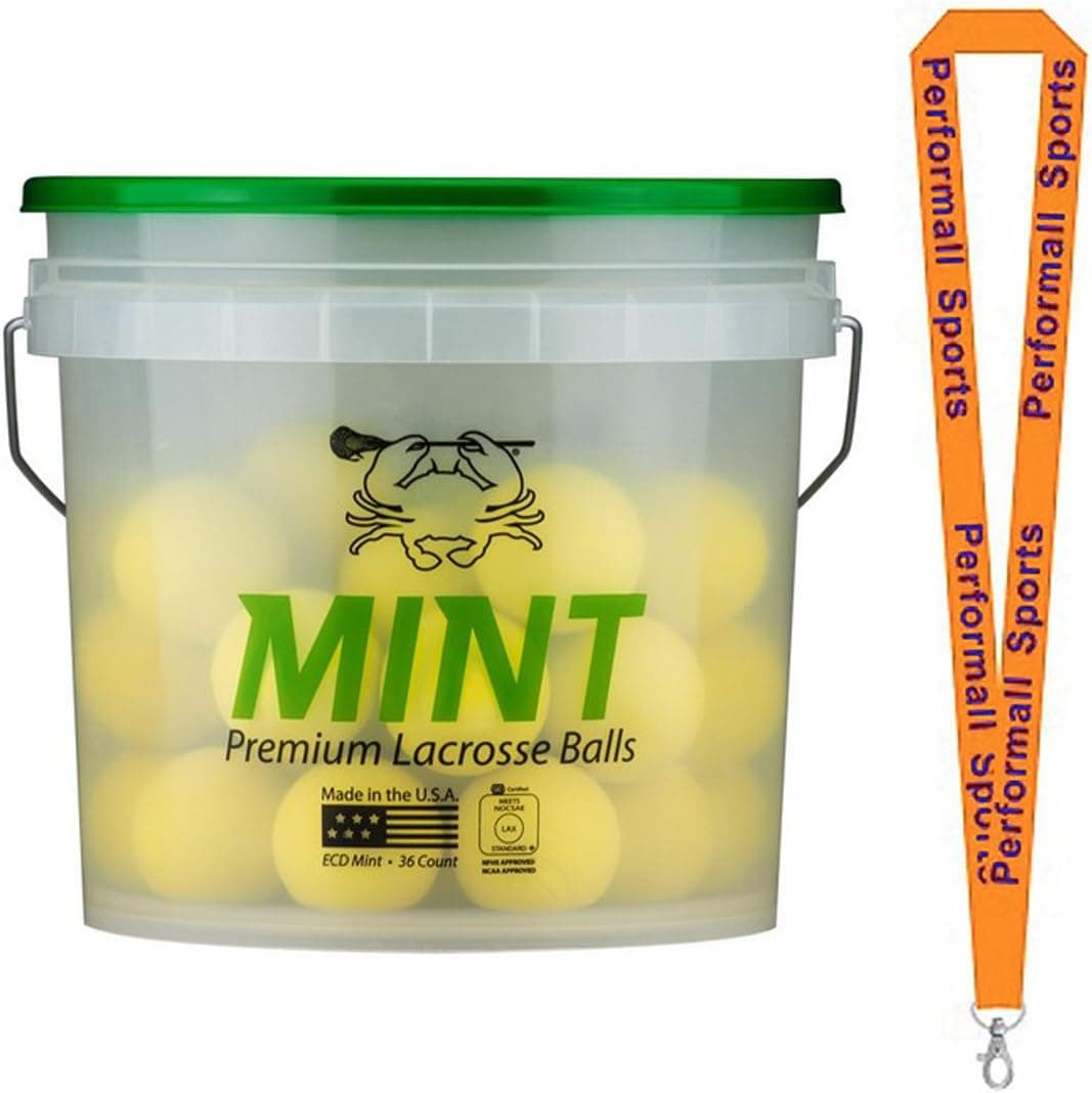 East Coast Dyes Mint Lacrosse Ball NOCSAE/SEI Yellow Bucket 36-Balls Bundle with 1 Performall Lanyard Mint-Yellow-36P