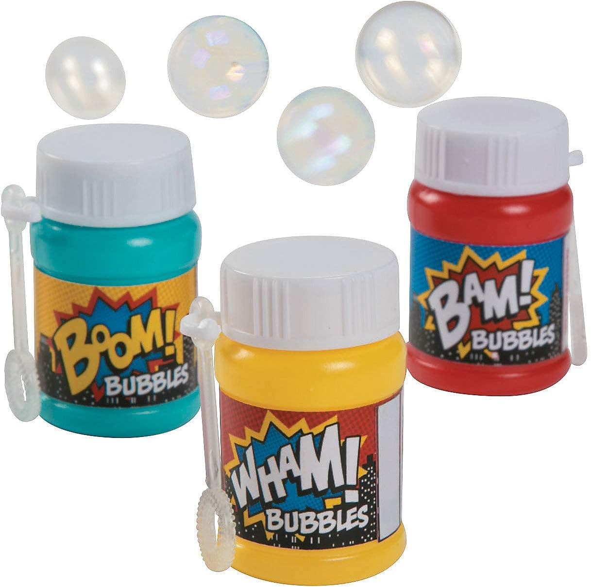 Plastic Action Packed Mini Bubble Bottles (2 dozen) Superhero Party Supplies, Easter Basket Fillers, Stocking Stuffers, Giveaways