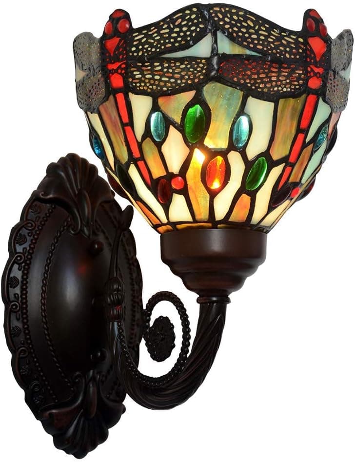 HT-Tiffany Wall Lamp Brand Promotion Stained Glass Dragonfly Lamp Lampshade Alloy Base Study Wall Bedroom Office Bar Desk Decoration Night Light