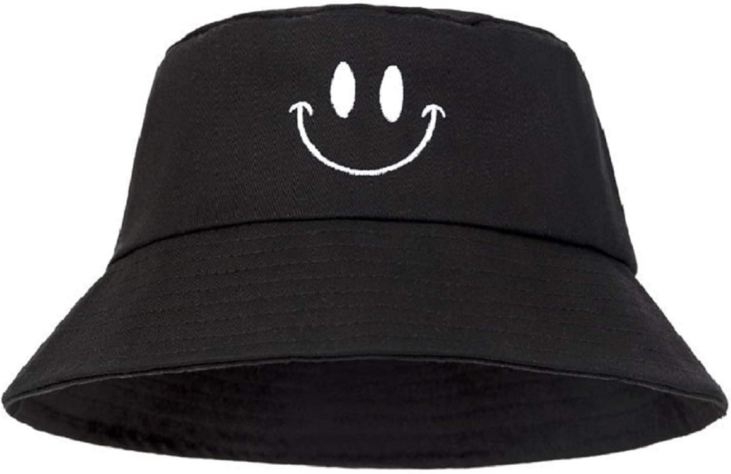 OVOY Smiley Face Bucket Hat Cotton Foldable Fisherman Summer Beach Hat for Travel Black