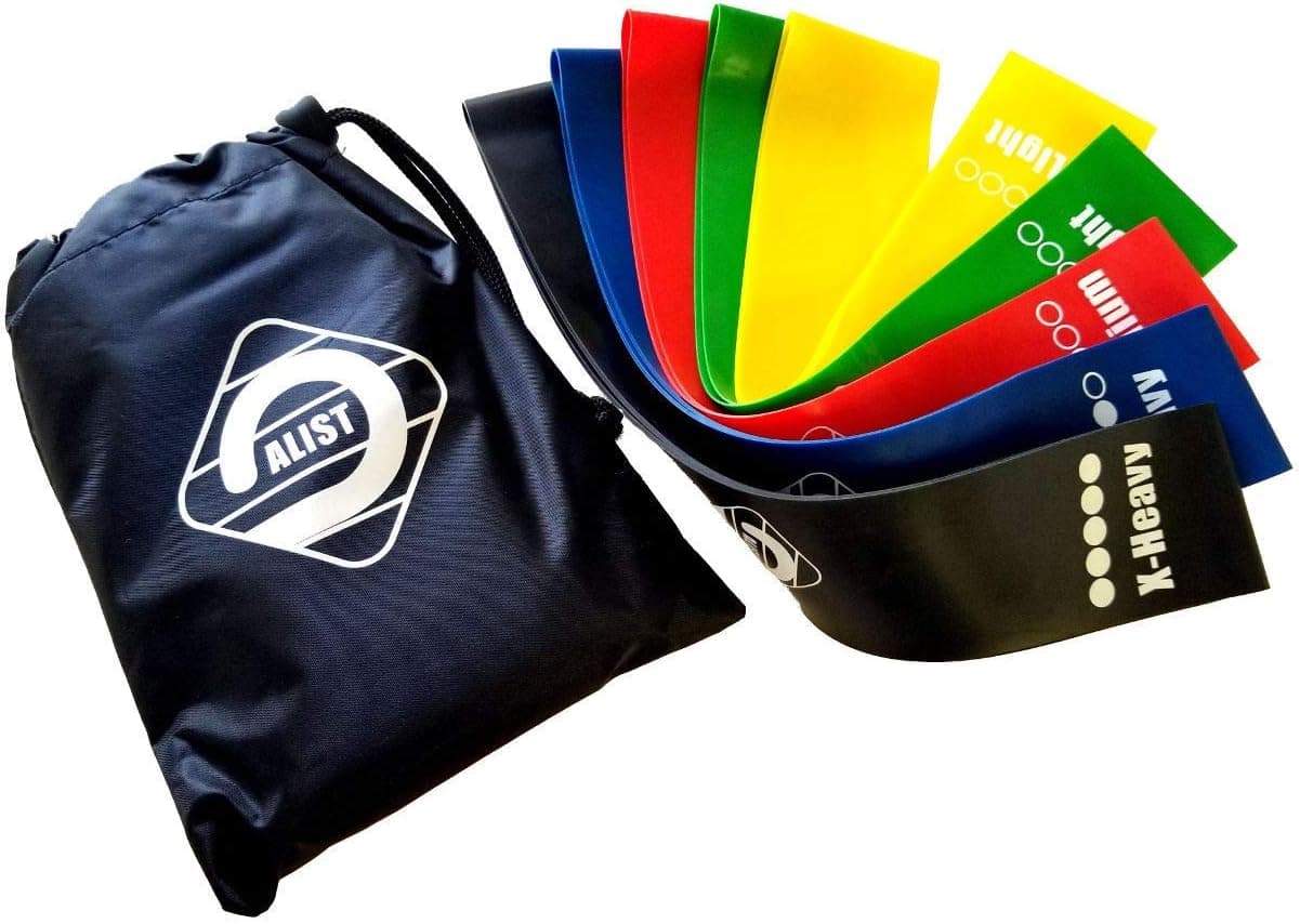 Resistance Band LOOP set of 5 for Exercise (12"x2") with Carry bag-100% premium latex-loop bands kit for legs,butt,arms,ankles-Physical Therapy-yoga-gym and Home Equipment Training for Women Men