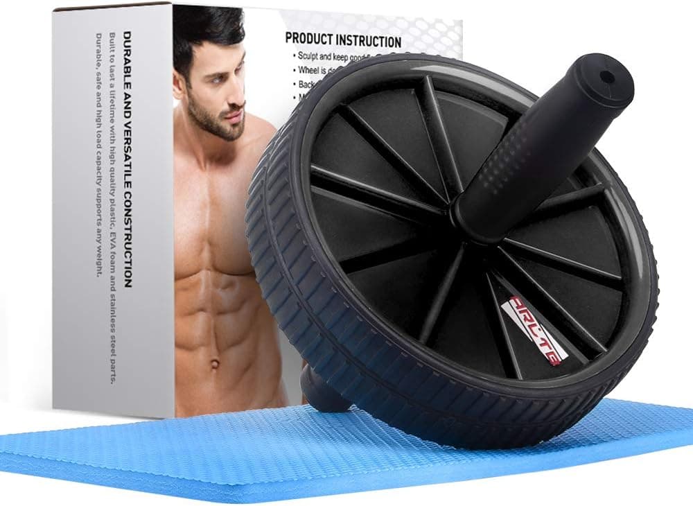 Arltb Ab Wheel Roller (5 Colors) with Free Knee Mat and Anti-Slip Handles and Storage Box Perfect Abdominal Core Fitness Workout for Abs Exercise and Strengthen Your Abs and Core (Black)