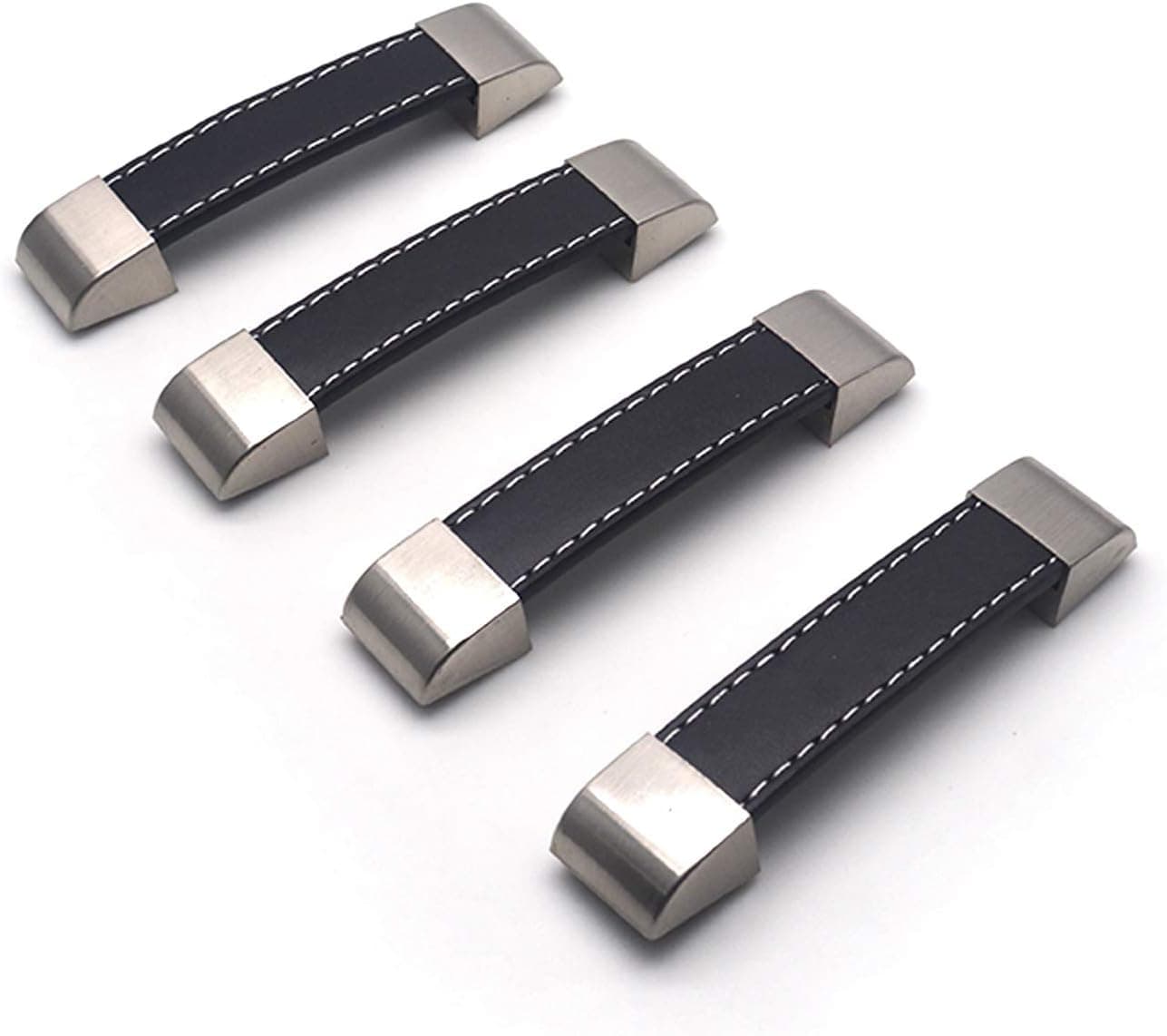 MY MIRONEY Black Leather Cabinet Pulls Drawer Handle for Study Room Living Room 3.8",4-Pack