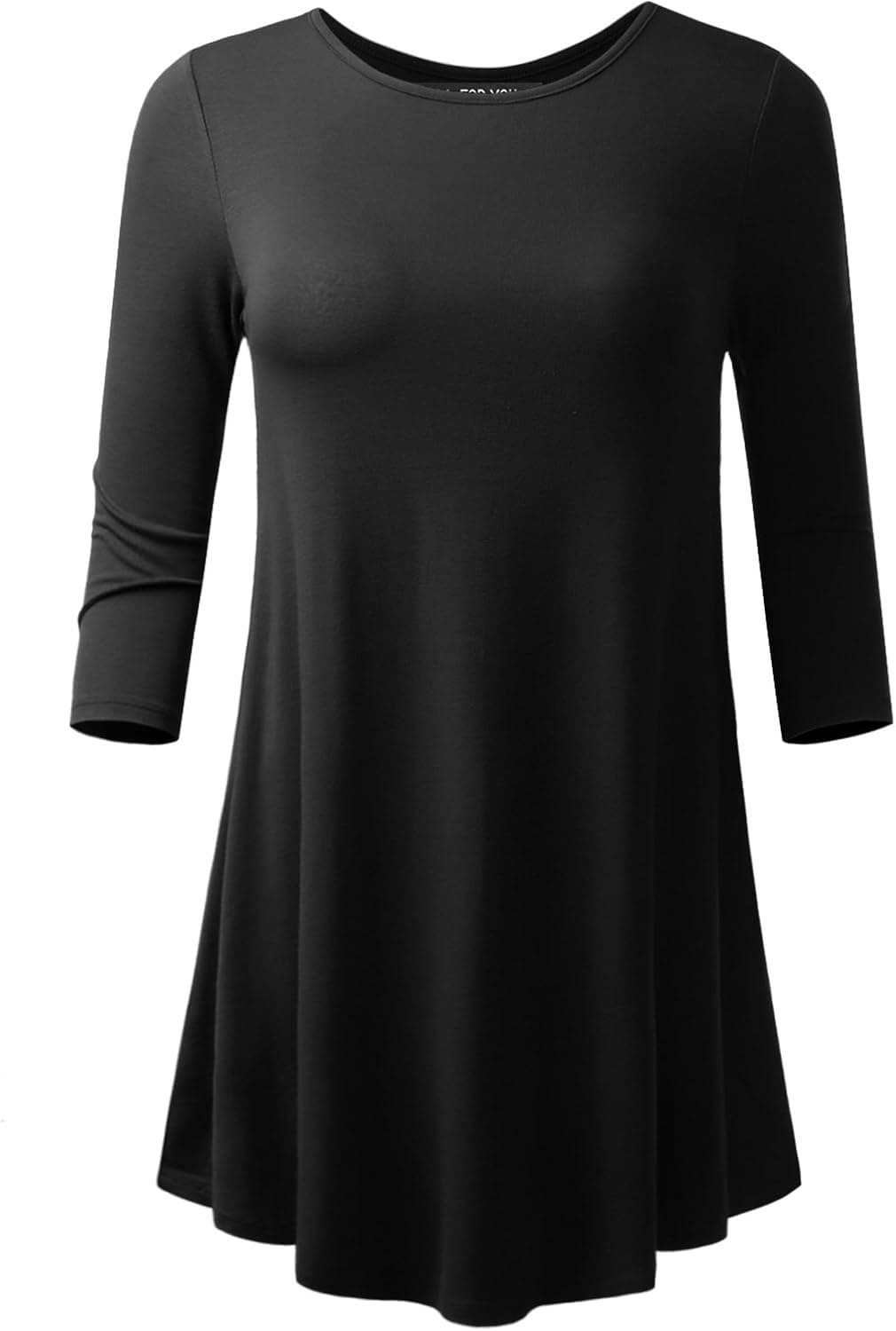 AMORE ALLFY Women's 3/4 Sleeve Round Neck Casual Flare Hem Tunic