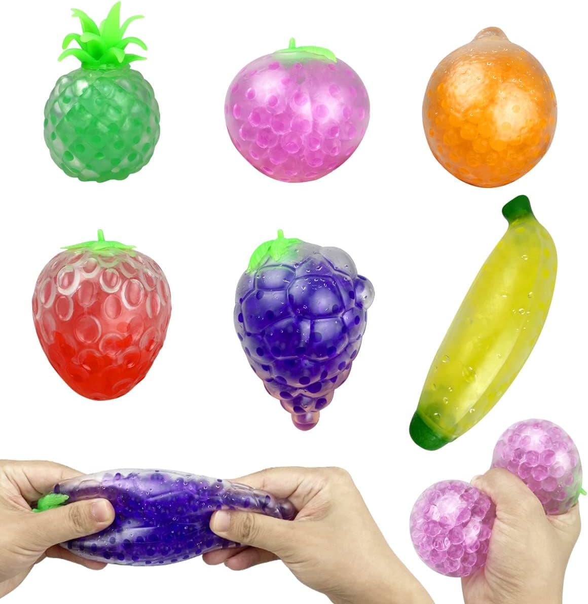 Jofan 6 Pack Fruit Squeeze Balls with Water Beads Big Stress Relief Toys for Kids Boys Girls Easter Basket Stuffers Party Favors Gifts