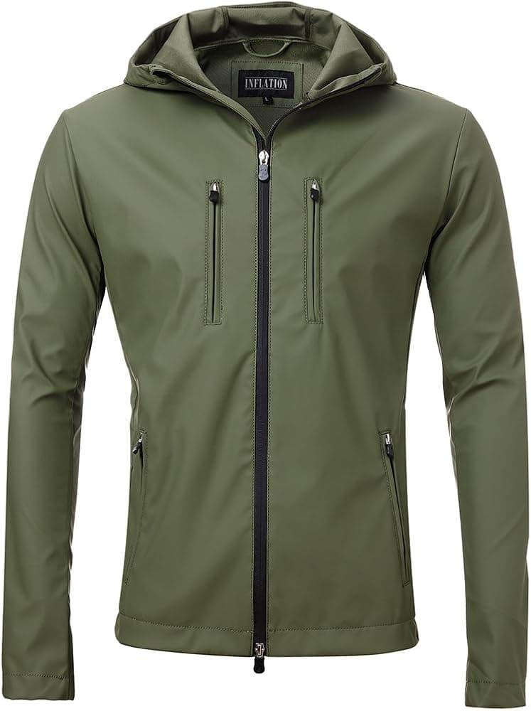 FLY HAWK Men's Lightweight Rain Jacket Soft Shell Waterproof Outdoor Hoodie Trench Coat