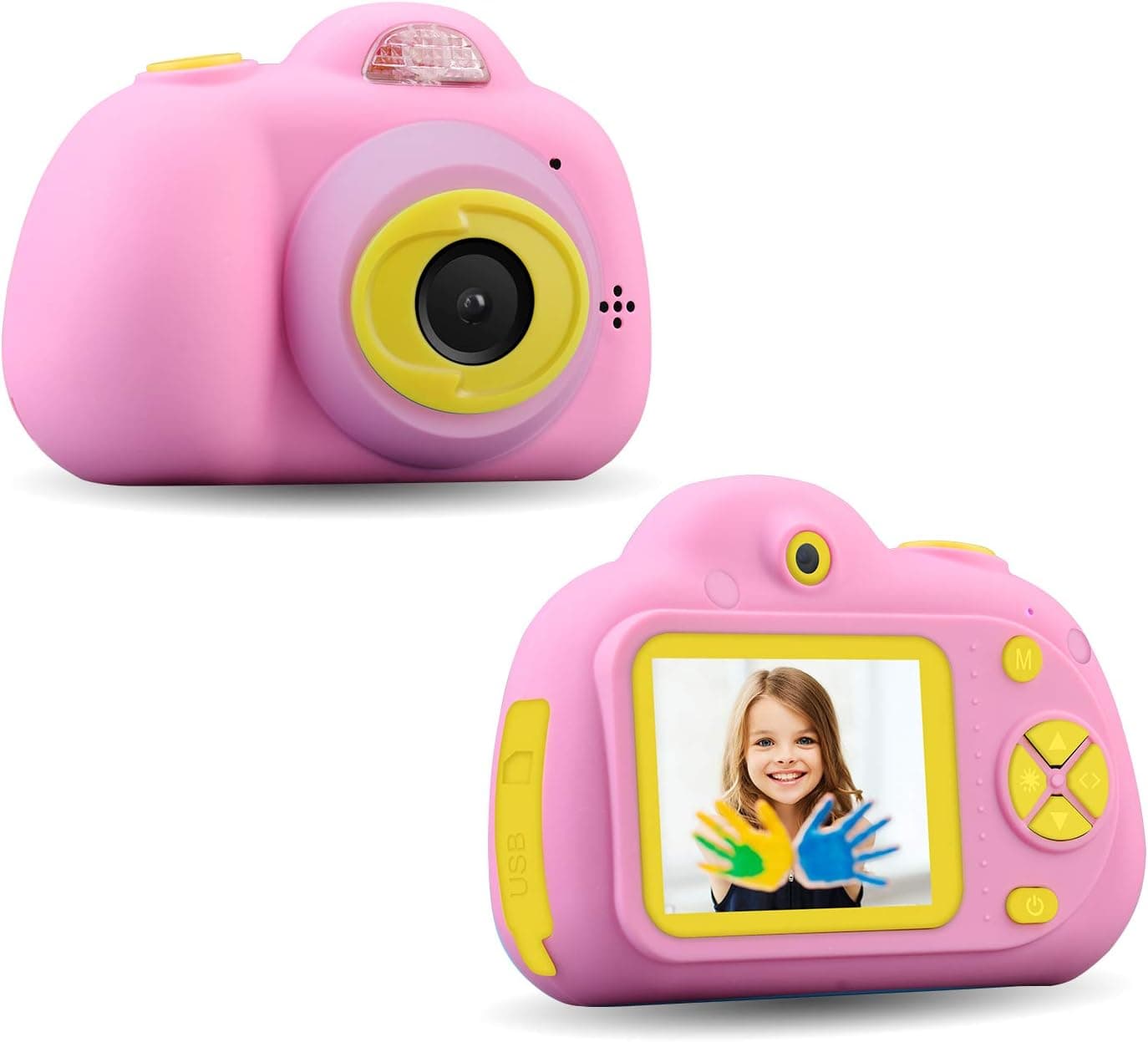 Kids Camera Toys for Girls,Gifts Shockproof Rechargeable Cut Mini Camera for Kids Puzzle Games for Children Sticker Filter Distorting Mirror Selfie Camera (Pink)