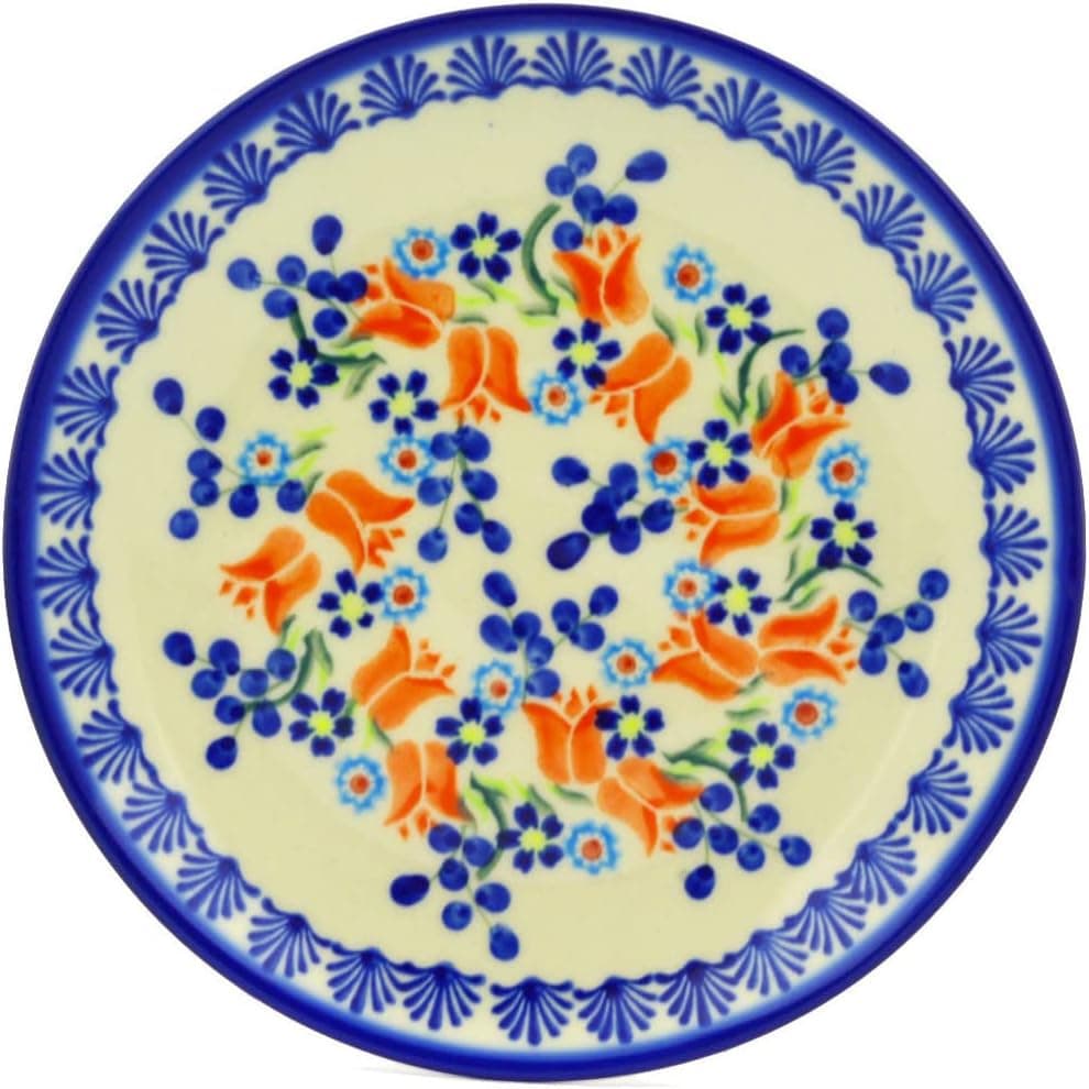 Polish Pottery 7½-inch Dessert Plate (Tulip Berries Theme) + Certificate of Authenticity