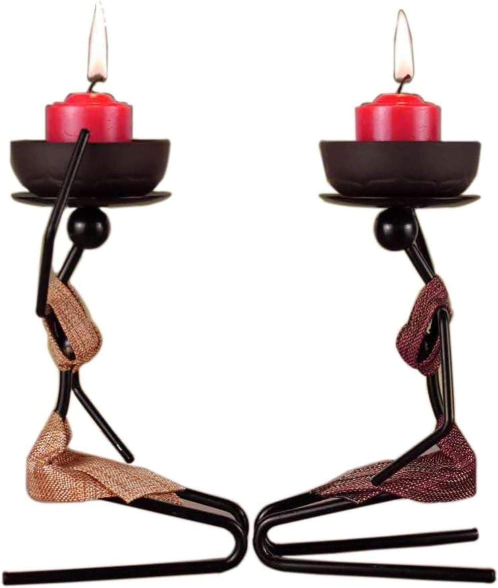 Cicodona Black Metal Candle Holders-Set of 2 Pillar Candlestick Decorative Table Candle Stand for Indoor Outdoor, Events, Parties, Christmas Day Gift, Wedding Decorations