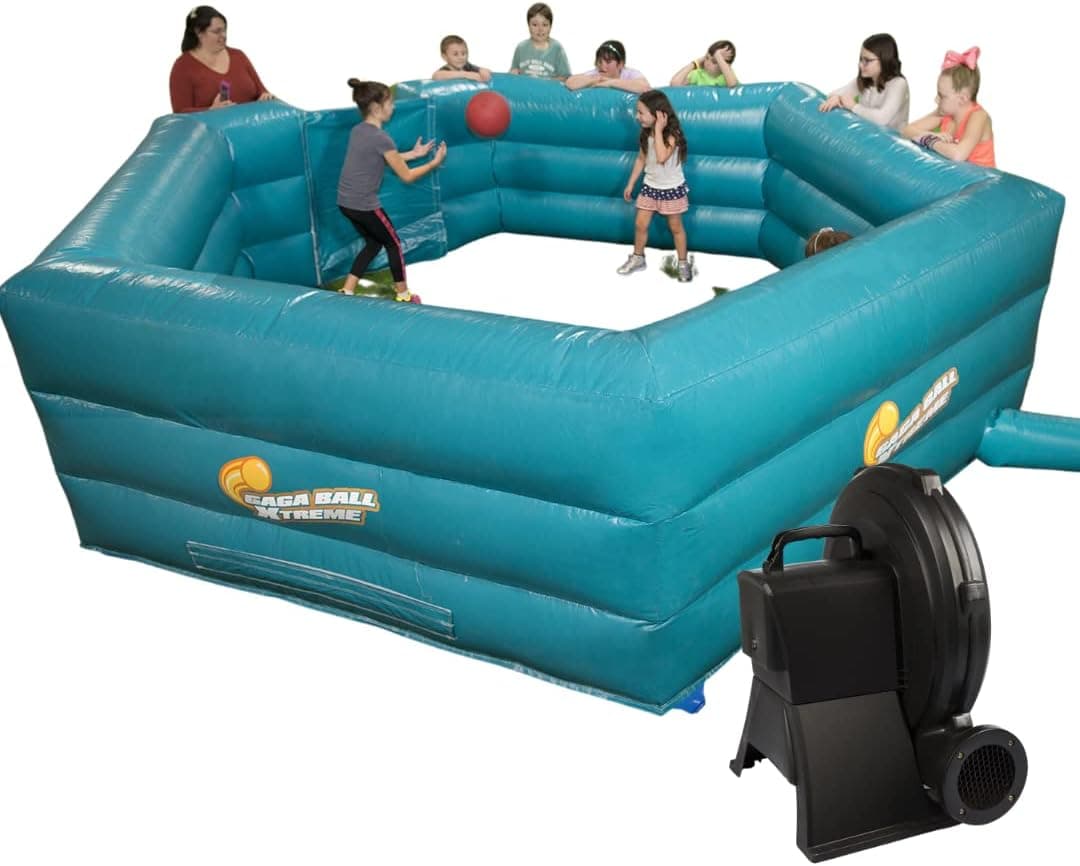 Gaga Ball Pit Inflatable 15' Gagaball Court w Electric Air Pump -Inflates in Under 3 Minutes, Thicker & 4 Foot Higher Walls than Competitors- Indoor &Outdoor, Recess/Playground, Summer Camp Activities