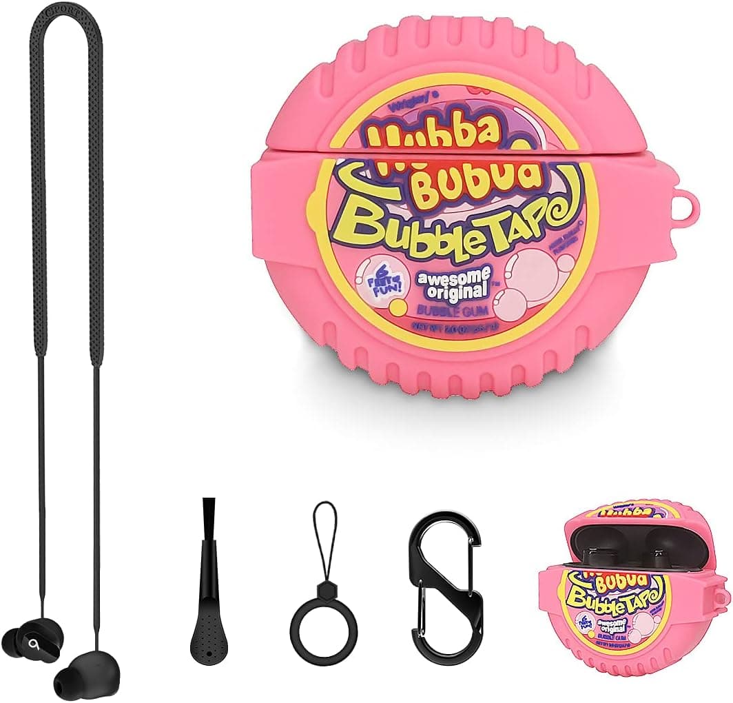 Alquar Protective Case for Beats Studio Buds 2021 Wireless Earbuds, 5 in 1 Soft Silicone Accessories Cover, Cute Food Cartoon Design Skin for Girls Women with Keychain/Brush/Lanyard/Ring(Bubba Candy)