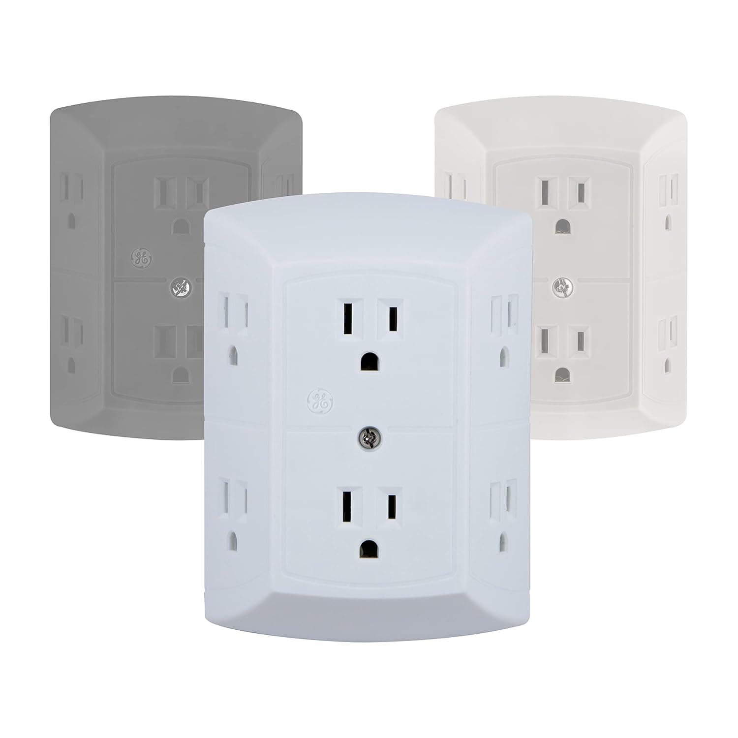 GE 6-Outlet Extender, Grounded Wall Tap, Adapter Spaced Outlets, 3-Prong, Quick and Easy Install, UL Listed, White, 50759