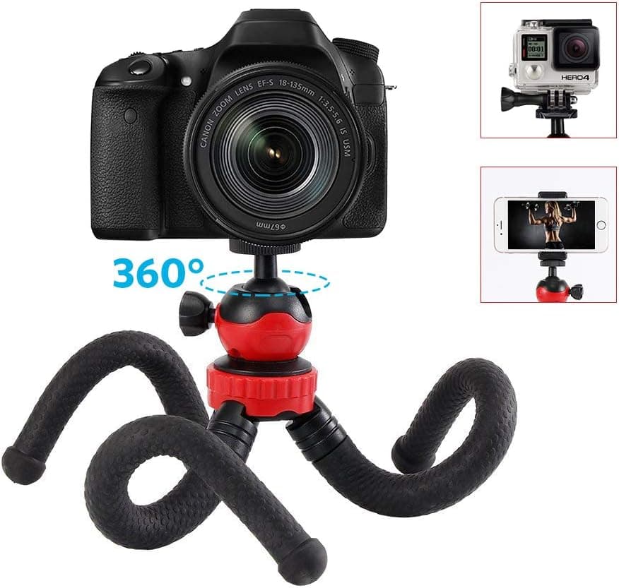 Phone Tripod, Moreslan Flexible Camera Tripod for Gopro, SLR Camera, Canon, Nikon, 360 Ball Head Mini Portable Travel Tripod Octopus Stand with Camera Cell Phone Mount Holder for iPhone/Android Phone